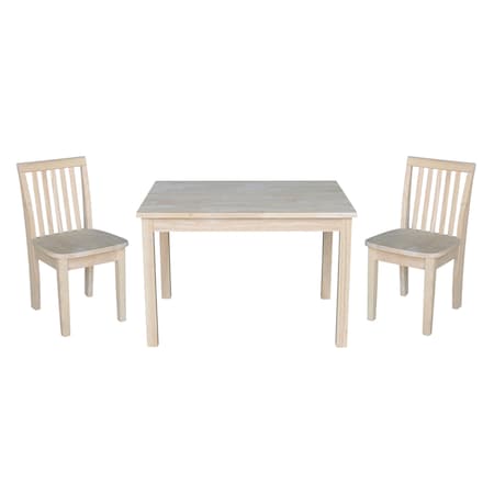 International Concepts Rectangle Table with 2 Mission Juvenile Chairs, 24 W, 33.1 L, 22.2 H, Wood, Unfinished K-2532-263-2